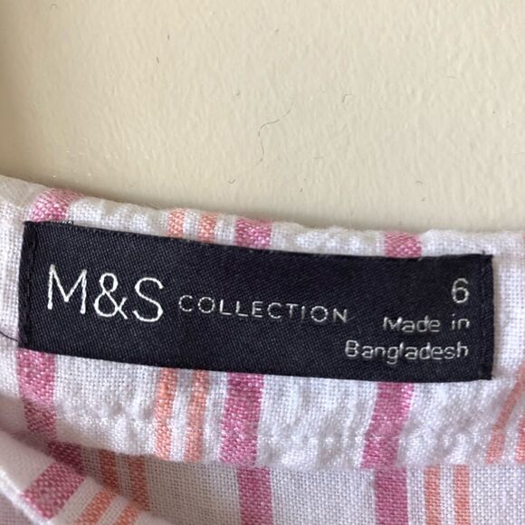 M&s COLLECTION Pure Linen Striped Ruffle Top - Picture 6 of 9